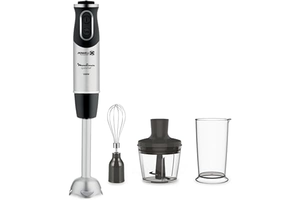 Moulinex DD6558 Quickchef 3in1 Frullatore a Immersione, 1000 W, Mixer con Tecnologia Powelix e 10 Velocità, 3 Accessori, Bicchiere 800 ml, Tritatutto 500 ml e Frusta, Lame in Acciaio Inossidabile
