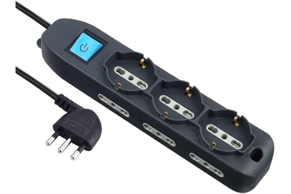 Electraline 62019 Multipresa 9 Posti 3 Polivalenti Schuko 10/16A + 6 Bivalenti 10/16A-Cavo, Nero, 1.5 m