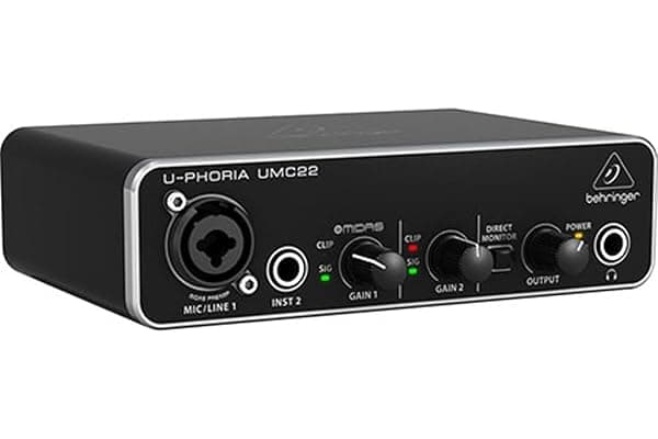 Behringer UMC22 2x2 USB Audio Interface, 48 kHz, with MIDAS-Designed Mic Preamplifier for Microphones and Instruments