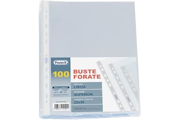 Favorit Buste Perforate, Lucide, Alto Spessore, 22 x 30 cm, 100 Pezzi, Trasparenti