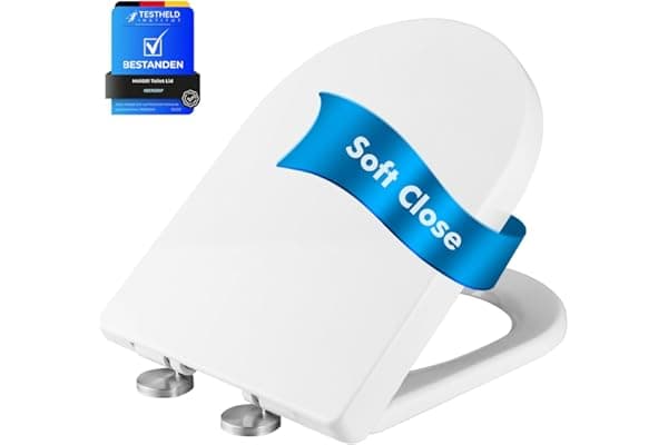 Ibergrif M41001 Sedile WC, Copriwater Universali D Forma,Tavoletta WC Chiusura Ammortizzata, Rapido Montaggio,Plastica Antibatterico Facile da Pulire, Bianco, 468 x 361 x 42 mm