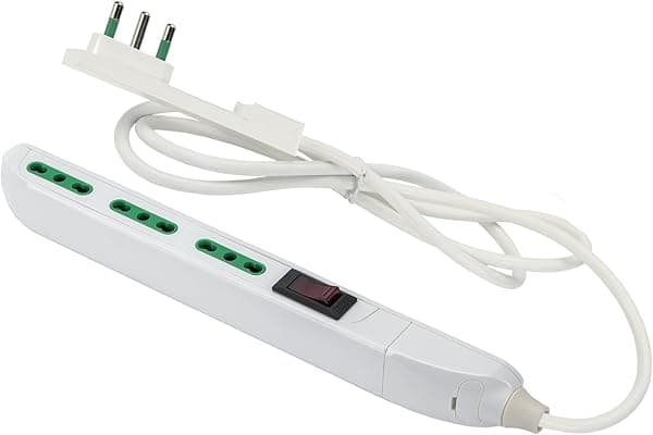 FANTON 47402 Multipresa SLIM 1,5 metri 3 prese bipasso, interruttore di sovraccarico con spina piccola CLOCK utile per posti stretti, dietro a mobili e comodini