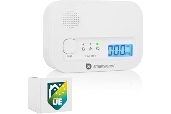 Smartwares Rilevatore di Monossido di Carbonio - Sensore di 10 anni - Batterie da 3 anni - con Display e Pulsante test - FGA-13041