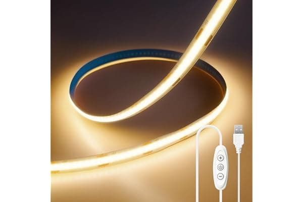 ShineBurky Striscia LED COB 5V USB, Bianco Caldo 3000K 2 Metri 640LED CRI93+ Dimmerabili Strisce Luci LED Flessibile per Retroilluminazione TV, Cucina, Camera da Letto, Fai da Te