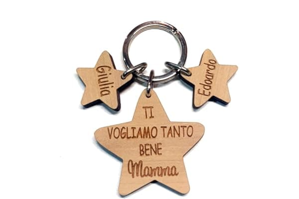 Stelline Portachiavi personalizzato in legno festa del papà - festa della mamma - TI VOGLIO BENE - personalizzalo con il nome del tuo dei figli!- idee idea regalo legno- babbo