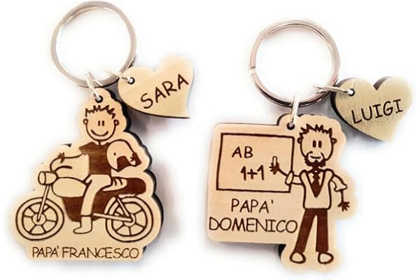 Portachiavi personalizzato in legno festa del papà - Tante varianti frta cui scegliere - nome dei figli - BABBO