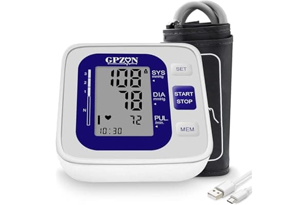 Gpzon B26 Misuratore di Pressione Braccio bracciale Macchina per polsini BP, Accurato kit automatico per alta pressione sanguigna, Bianco/Blu, Con polsino largo 22-40 cm