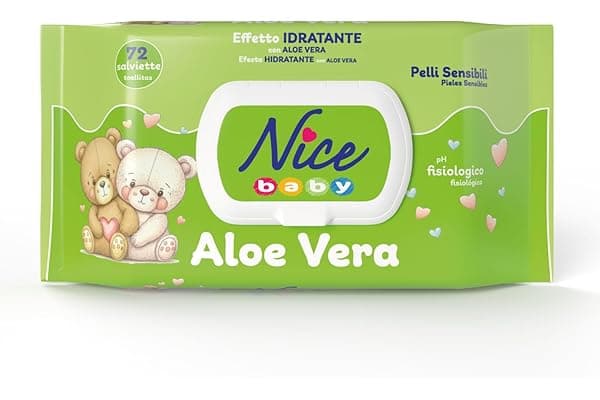 Nice Baby Aloe Vera Salviette per Cambio Pannolino, con Aloe Vera ad Effetto Idratante sulla Pelle, Dermatologicamente Testate, Confezione da 72 Salviette