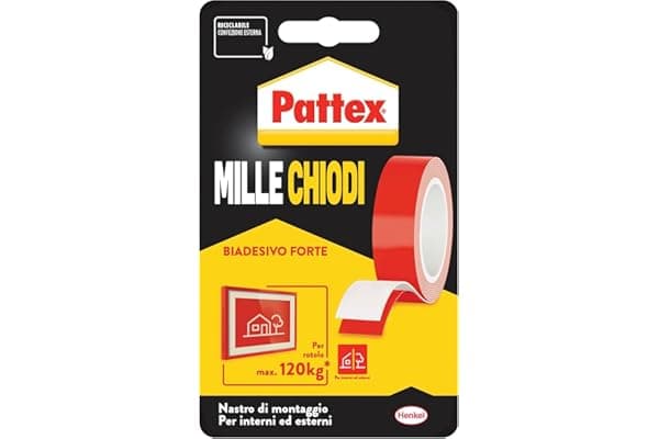 Pattex Millechiodi Tape, Nastro biadesivo extra forte per applicazioni permanenti, Nastro adesivo di montaggio per interni ed esterni, 19 mm x 1,5 m