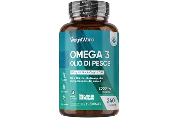 Omega 3 Olio di Pesce da 2000mg, 660mg EPA e 440mg DHA, Integratore Omega3 Fish Oil e Acidi Grassi Essenziali in 240 Softgel (4 Mesi), EPA e DHA Contribuiscono alla Normale Funzione del Cuore (EFSA)