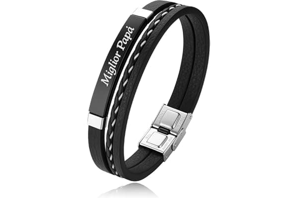Generico Bracciale Uomo Personalizzato con Nomi Incisi – Pelle Intrecciata e Acciaio – Idea Regalo per Lui – CollanaDream