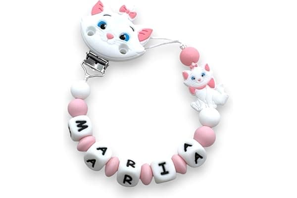 Catenella Portaciuccio Personalizzata con Nome per Neonati, Clip Ciuccio Universale Anticaduta, Idea Regalo Nascita (Minou)