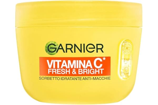 Garnier Vitamina C Fresh and Bright, Crema Sorbetto Idratante Anti-Macchie, Texture Fresca e Ultra Leggera, Con Niacinamide e Vitamina C, Formula Vegana, 85 ml