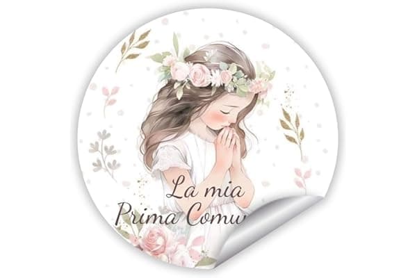 Adesivi Prima Comunione Bimba – Set 30 Pezzi Ø 4 cm con Bambina e Fiori Rosa, Etichette Tonde per Bomboniere, Sacchetti e Regali, Stickers Decorativi Comunione (C06-A)