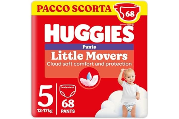Huggies Little Movers Pannolini Mutandina Taglia 5 (12-17 Kg), Ultra assorbente, Protezione completa, 68 Pz