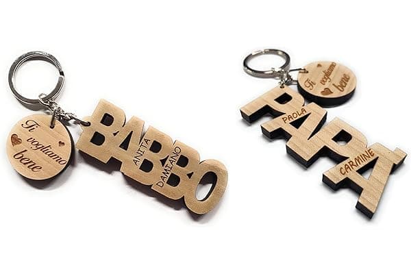 Portachiavi personalizzato in legno festa del papà - Festa del babbo - scritta papà babbo ti voglio bene - con i nomi dei figli