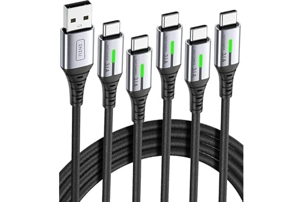 INIU Cavo USB Type-C [5 Pezzi, 2m+2m+1m+1m+0.5m], Cavetto USB C 3,1A Ricarica Rapida, Nylon Cavo USB A USB C per Caricabatterie per iPhone 17 16 Pro Max Samsung S25 24 Ultra Google Pixel 10 9 Pro ECC.