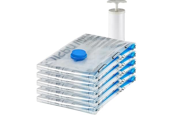 Amazon Basics Sacchetti sottovuoto con pompa a mano, Cerniera, misura grande, confezione da 5, Trasparente