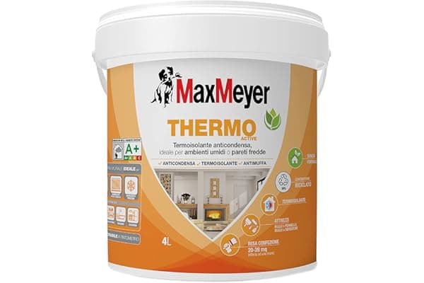 MaxMeyer Pittura per interni termica, antimuffa, anticondensa, A+ e priva di formaldeide, Thermo A+ Active BIANCO 4 L