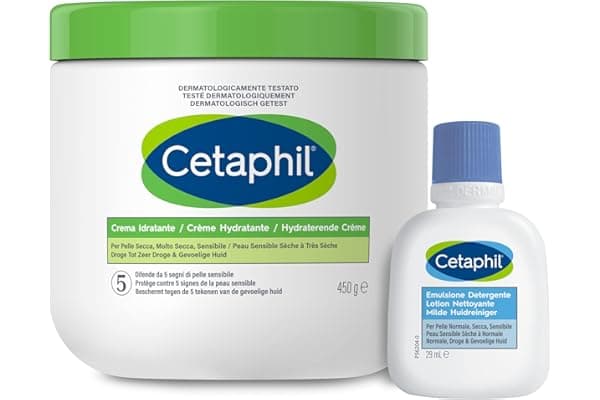 Cetaphil Crema Idratante Viso e Corpo, Senza Profumo, Formato 450g + Emulsione Detergente Viso e Corpo, Senza Profumo, Formato Viaggio 29 ml