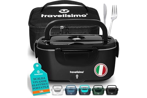 TRAVELISIMO Scaldavivande Elettrico Portatile 100W 1,5L Porta Pranzo Termico 220V/12V/24V Scalda Vivande Portatile Elettrico, Viaggio e Lavoro Portavivande Termico & Portapranzo Termico per Alimenti