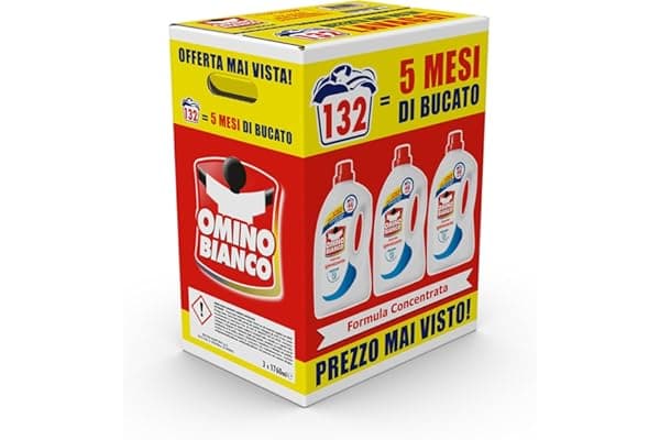 Omino Bianco - Detersivo Lavatrice Igienizzante Liquido, 132 Lavaggi, Igienizza i Capi e Rimuove Germi e Batteri, 1760 ml x 3 Confezioni