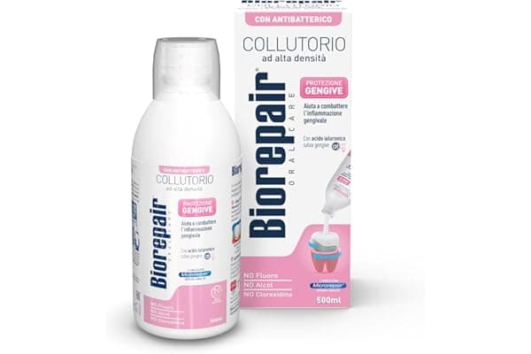 Biorepair, Collutorio ad Alta Densità, Protezione contro Sanguinamento Gengive, con Acido Ialuronico e Zinco Antibatterico, Senza Fluoro, Alcool e Clorexidina, Confezione da 500ml