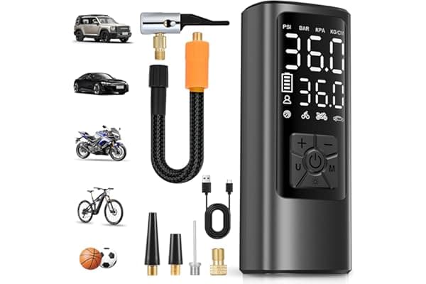 HOVVIDA Compressore Aria Portatile, Compressore Portatile, Compressore Portatile Moto, 150 PSI (10,3 Bar) 5V, Inflazione Rapida, Spegnimento Automatico, LED, per Auto, Moto, Bicicletta, Palla