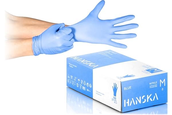 HANSKA 100 Guanti Monouso Nitrile Blu - Senza Polvere - Usa e Getta- Ambidestri - Non Sterili - Base di Gomma - Adatti per Ambiti Medici, Manipolazione degli Alimenti (100, M)