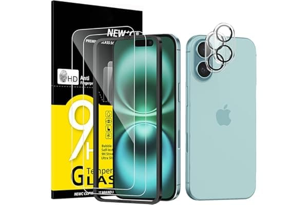 NEW'C 2 x Pellicola Vetro Temperato per iPhone 16 (6,1 pollici) e 2 x Pellicola Vetro Protettiva Fotocamera Posteriore per iPhone 16 - Ultra Resistente - Strumento di facile installazione incluso