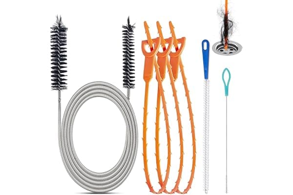 Stura Lavandini e Scarichi, Flessibile Forte Sbloccatore di Scarico, Spazzole Pulizia Professionali, Riutilizzabile Spazzola Pulizia Tubi,per Cucine Vasche Bagno Servizi Igienici Fognature (6 IN 1)