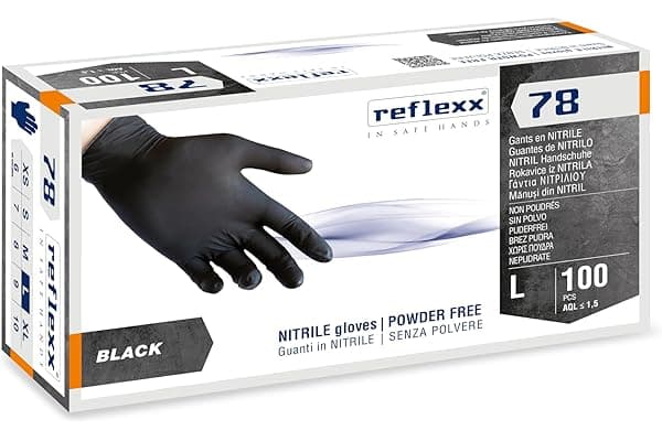 Reflexx R78, Guanti in Nitrile Neri senza Polvere Gr 4, 100 Pezzi, Nero taglia L