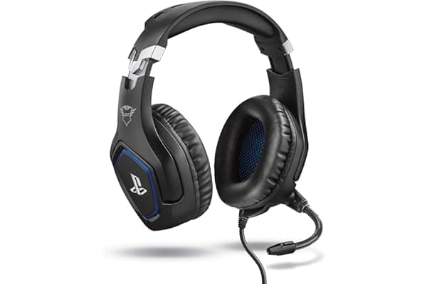GXTrust 488 Forze Cuffie PS4 e PS5 con Licenza Ufficiale PlayStation, Over-Ear, Microfono Ripiegabile e Archetto Regolabile, Jack Audio 3.5 mm, Cuffie Gaming Cablate - Nero