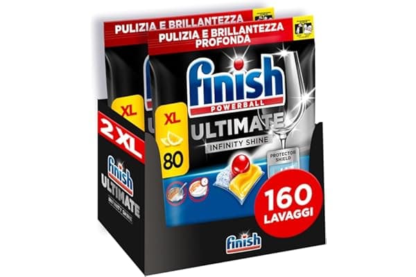 Finish Ultimate Infinity Shine Pastiglie Lavastoviglie, 160 Capsule Lavastoviglie al Limone, Pastiglie per Lavastoviglie contro lo Sporco e i Residui Incrostati