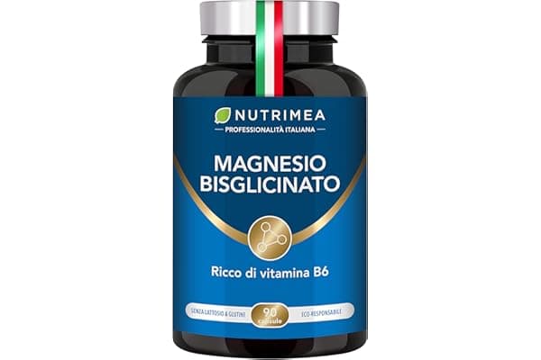 Magnesio Bisglicinato | Forma Chelata | Con Vitamina B6 | Contro Stress e Affaticamento | Dolori Muscolari | Elevata Biodisponibilità | 90 Capsule Vegetali