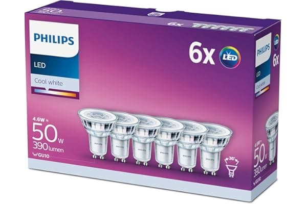 Philips LED, Faretto, 6 pz, equivalente a 50W, attacco GU10, Luce Bianca Fredda