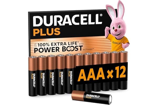 DURACELL Batterie Plus AAA (Confezione da 12) – Batterie Alcaline da 1,5 V – Fino al 100% di durata extra con Attivi POWER BOOST – Affidabilità per i dispositivi di utilizzo quotidiano - MN2400