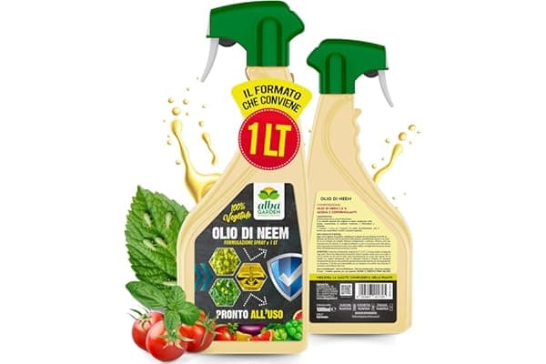 Albagarden - Olio Di Neem Per Piante - MAXI x 1 Litro - Naturale Concentrato, Contro Insetti Funghi Cocciniglia, Acari Afidi Pulci, Cimici, Pidocchi - Spray Pronto Uso