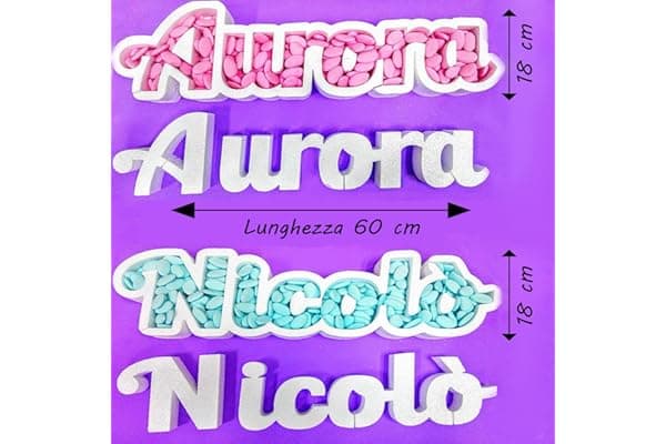 Contenitore Vassoio Portaconfetti in Polistirolo CON NOME PERSONALIZZATO - Altezza 17-18 cm – Lunghezza 60 cm Festa Party Compleanno decorazione personalizzabile
