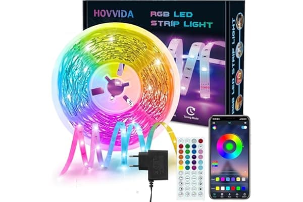 HOVVIDA Striscia LED 10m, 30 LED/Metro, 1x10m, 24V RGB LED, 300 LED, APP e Telecomando, Modalità Musica, LED per Camera, Soggiorno, Cucina, Camera da Letto, Bar, Festa