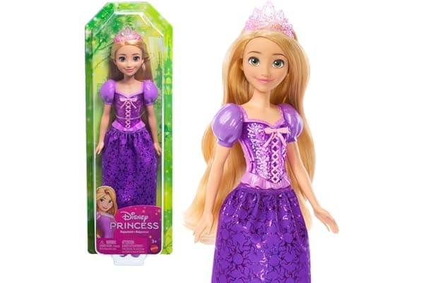 Mattel Disney Princess - Rapunzel bambola vestita alla moda con capi e accessori scintillanti ispirati al film, giocattolo per bambini, 3+ Anni, HLW03