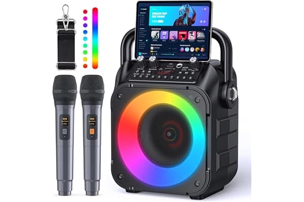 Singingmate Karaoke, Altoparlante Portatile Bluetooth per Adulti con 2 Microfoni Senza Fili, Sistema PA per Adulti e Bambini con Luci LED per Feste (Nero)
