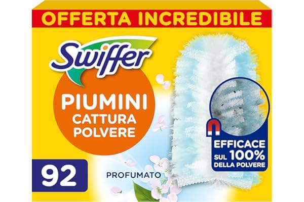 Swiffer Duster Piumini Cattura Polvere, 92 Piumini, Cattura e Intrappola Polvere e Sporco, Raggiunge I Punti più Difficili della Casa, Giga Formato