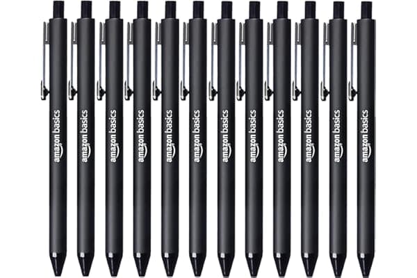 Amazon Basics Penna a sfera a scatto - Nero - Confezione da 12