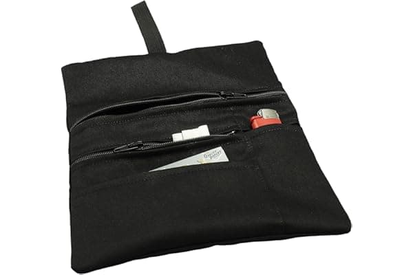 Russo Handmade: Astuccio Portatabacco e Accessori Artigianale in Tessuto. Uomo/Donna con Doppia Cerniera per Tabacco e Filtri, 4 Scomparti (Nero)